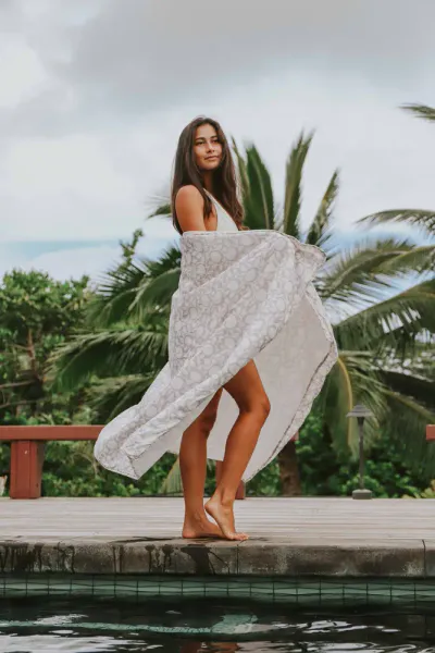 Block Printed Towel Grey Floral